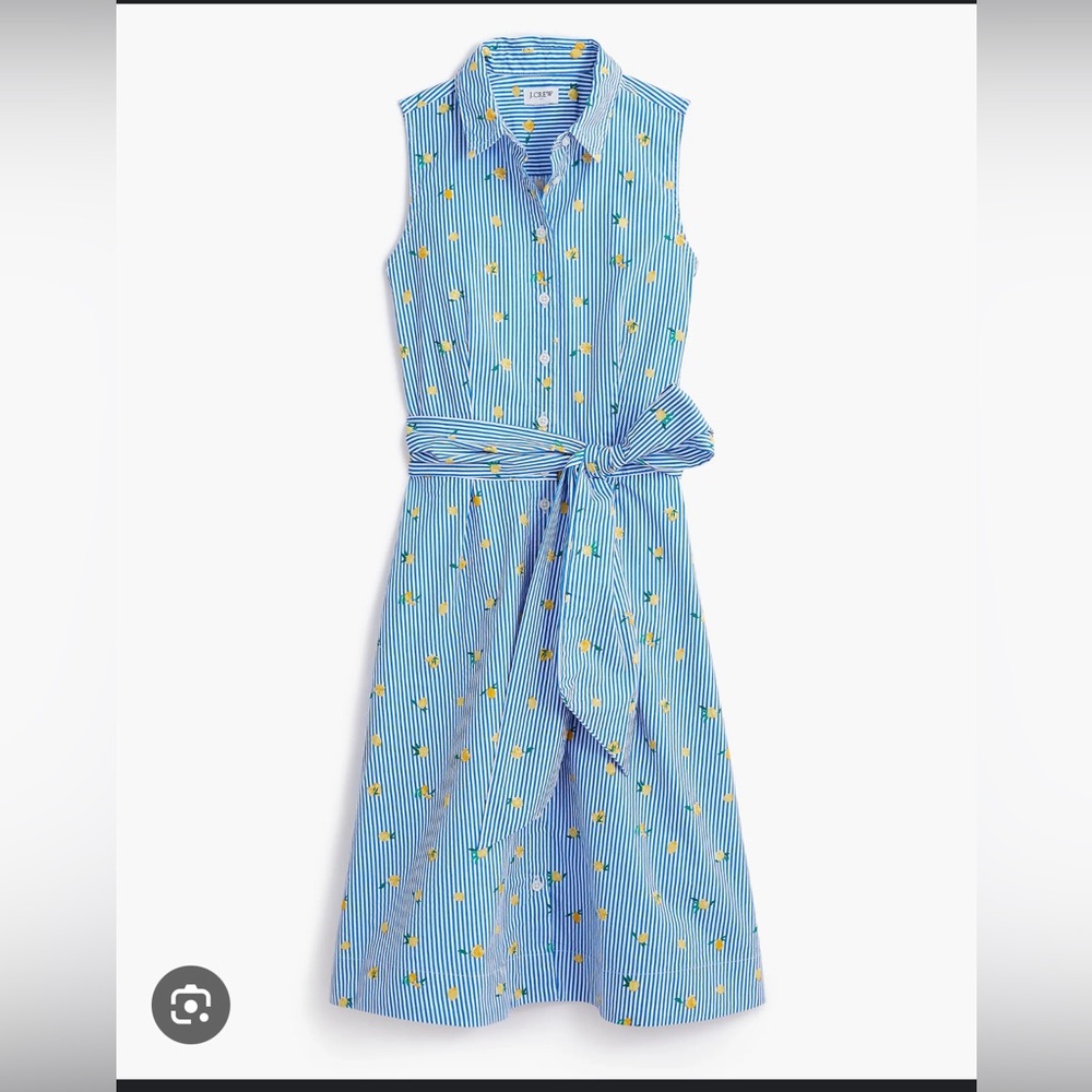 LEMON-PRINT SLEEVELESS TIE-WAIST SHIRTDRESS